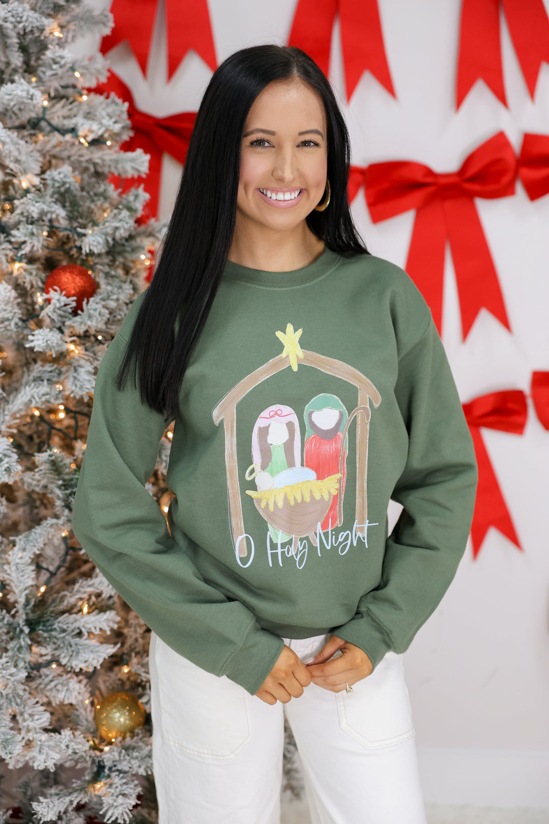 Oh Holy Night Nativity Manger Graphic Sweatshirt