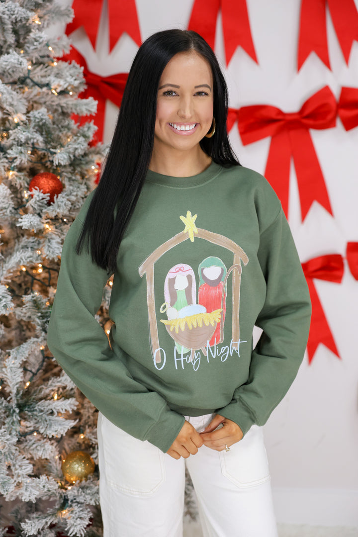 Oh Holy Night Nativity Manger Graphic Sweatshirt