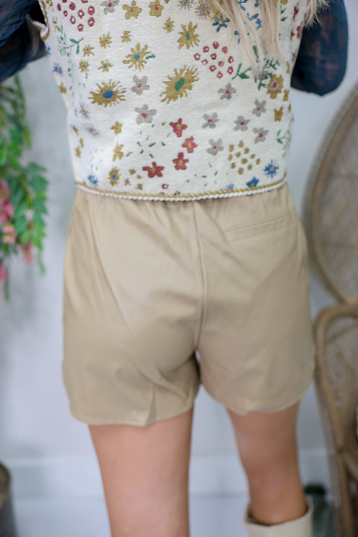 Loving Leather Drawstring Shorts "Beige"