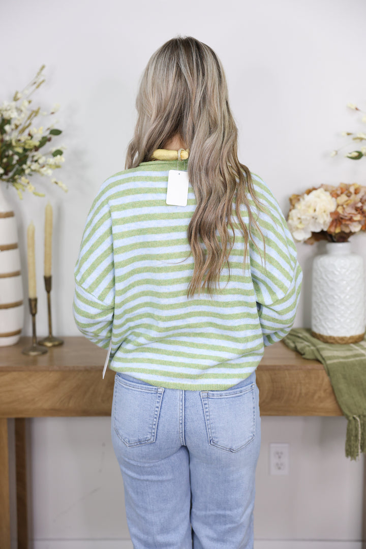 Striped Piper Cardigan "Matcha"