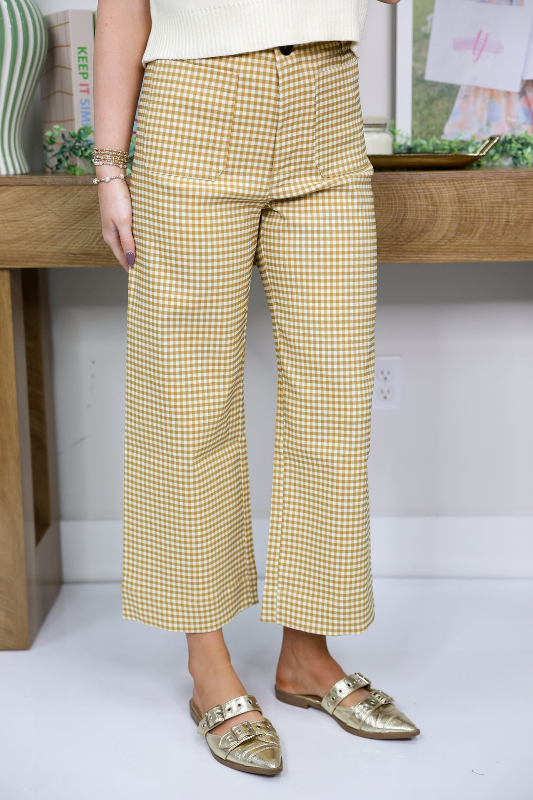 Gingham Straight Leg Pants "Butter Toast"