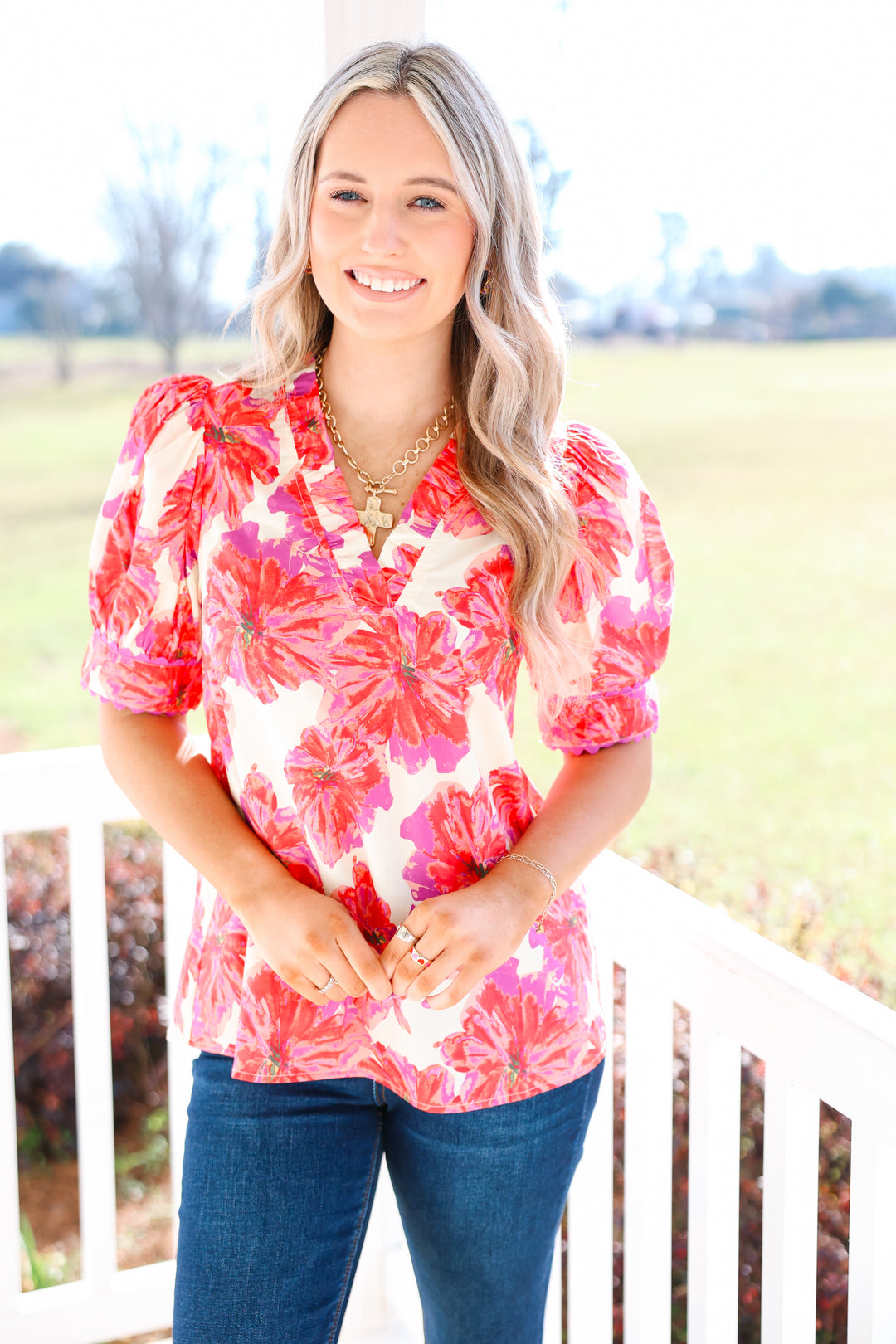 Twirl in Floral Top "Red/Pink"