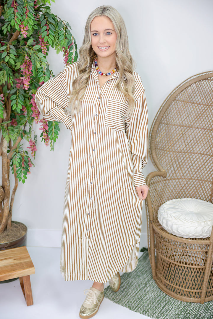 Stripe Button Shirt Dress "Caramel"