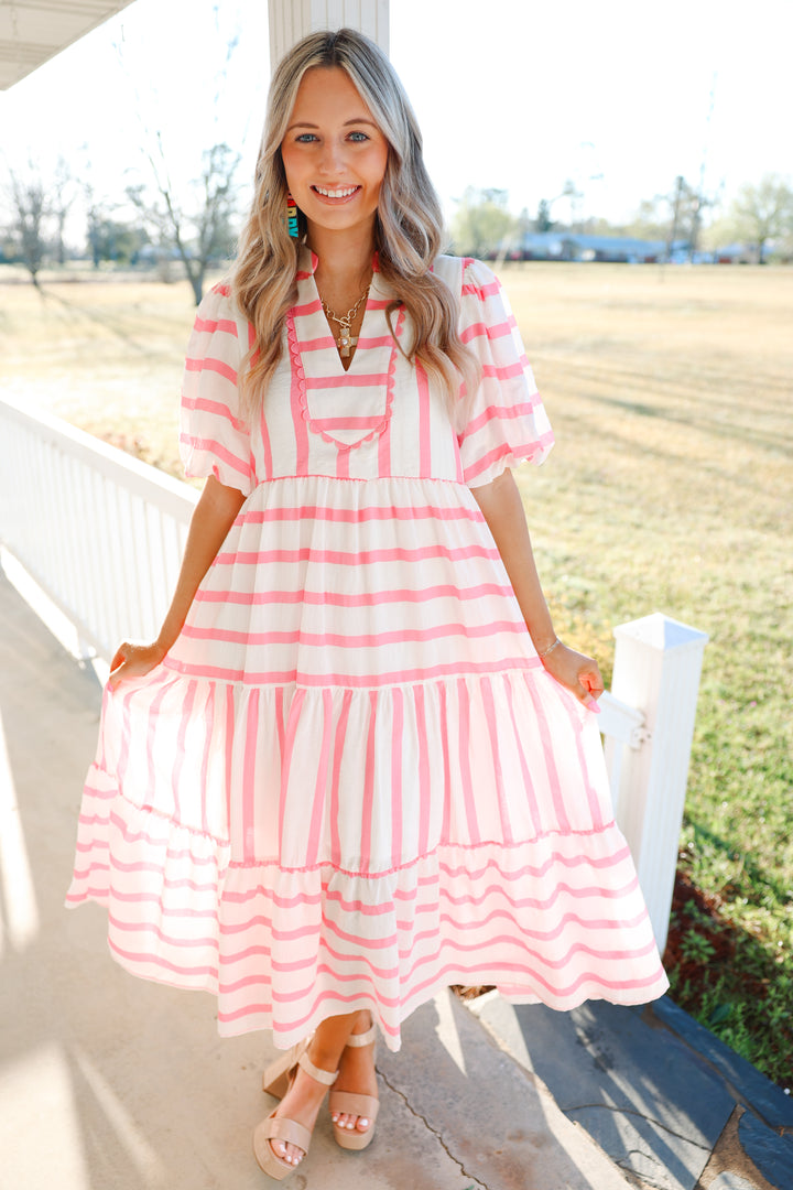 Sally Stripes Midi Dress "Pink"