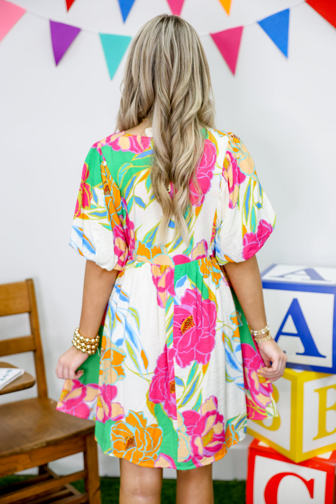 Fun Floral Dress "Kelly Green"