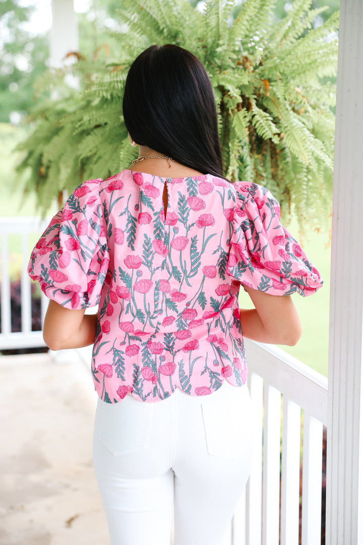 Poppy Field Scalloped Top