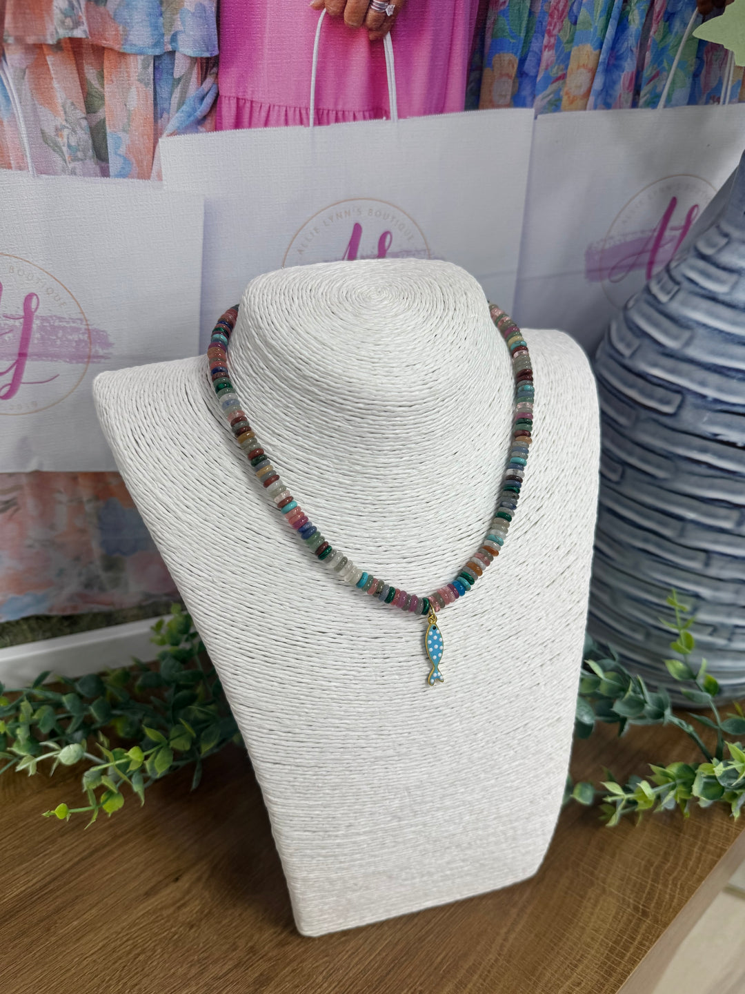 Hart Designs Jewelry - Multi Beaded Necklace "Polka Dot Fish Charm"
