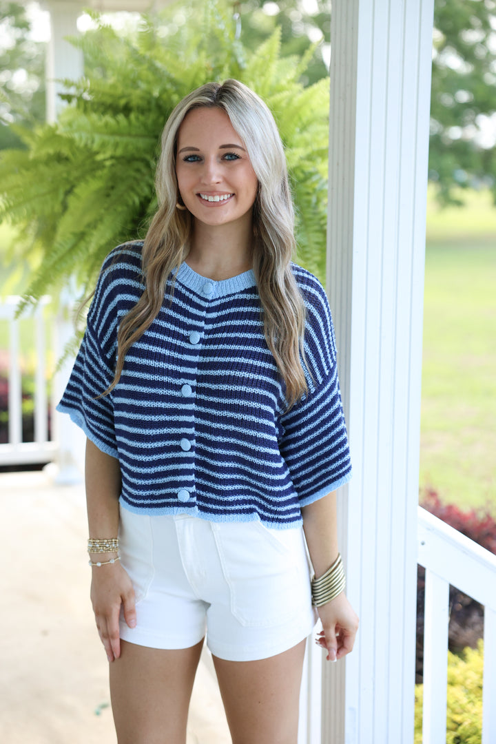 Harbor Stripe Button Top "Navy"