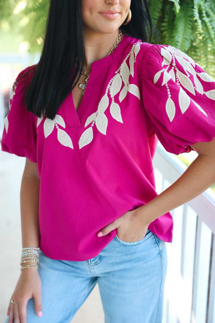 Magenta Embroidered Top