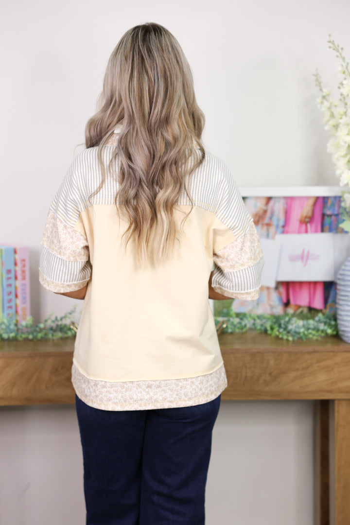 Oversized Half Button Down Collared Knit Top "Natural"