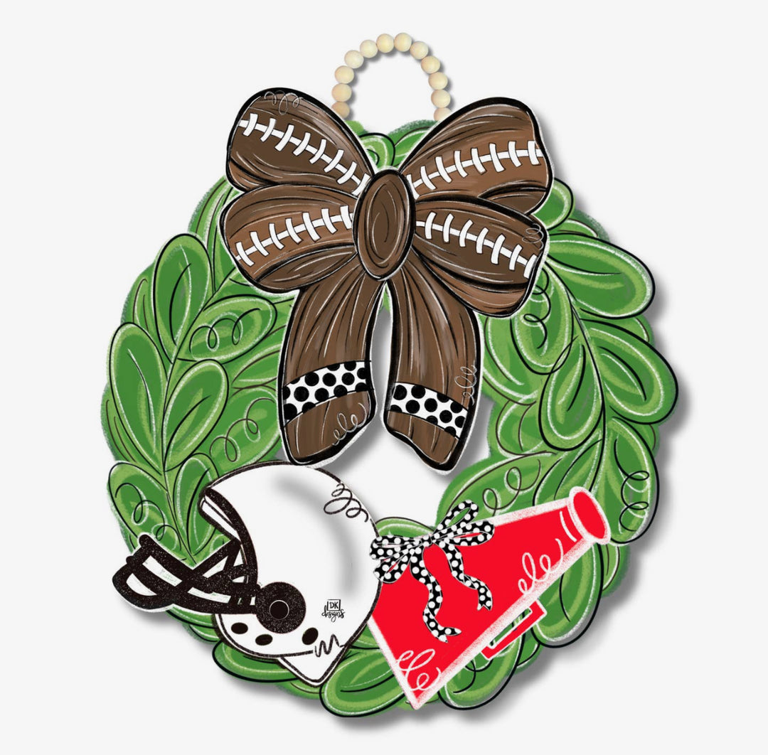 Red and White Football Wreath Door Hanger