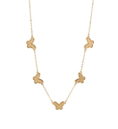 Butterfly Station Necklace "Gold/Cream"