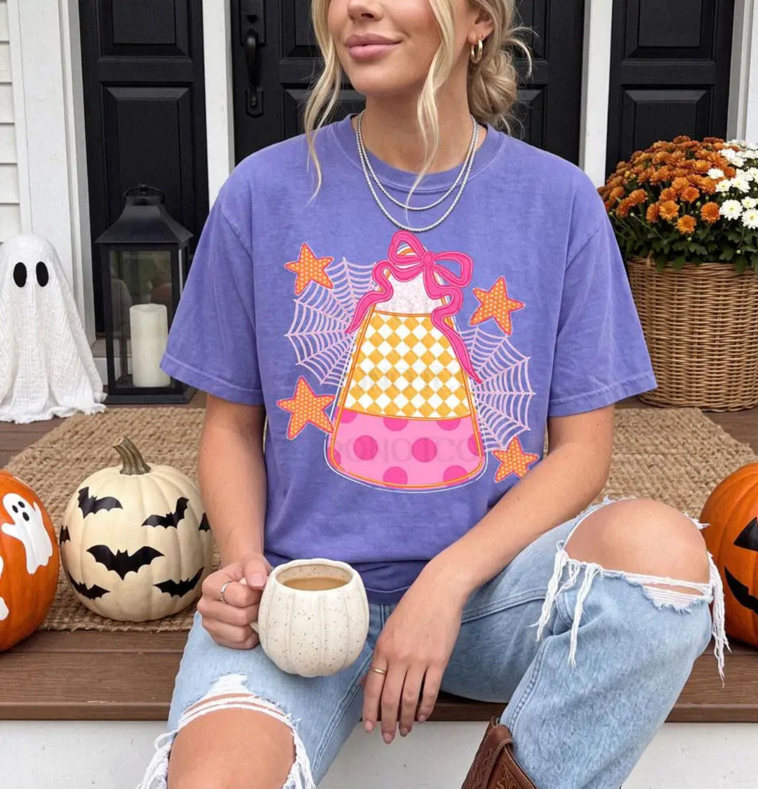 Coquette Preppy Candy Corn Graphic Tee "Violet"