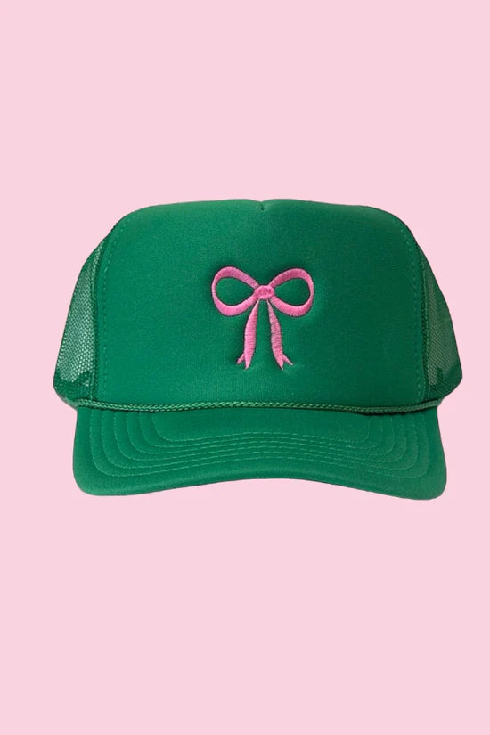Pink Bow Trucker Hat "Green"
