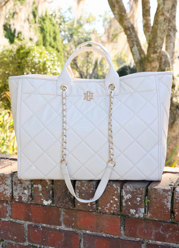 Caroline Hill - Melissa Tote Bag - Cream Quilted LD