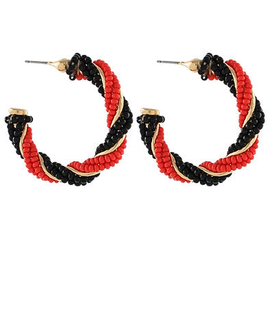 Twist Beaded Hoops "Red/Black"