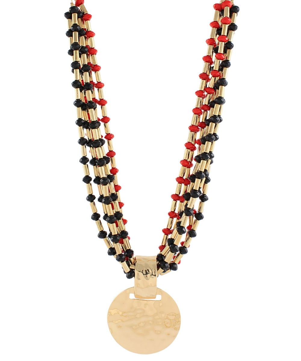 Gameday 7 Layered Bead Necklace "Red/Black"