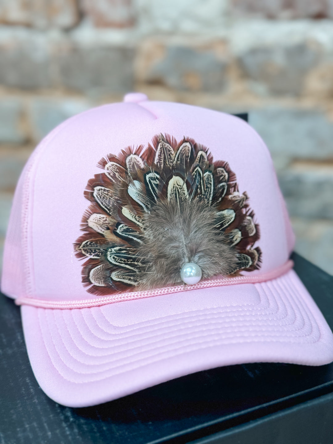 Feather Trucker Hat “Pink”