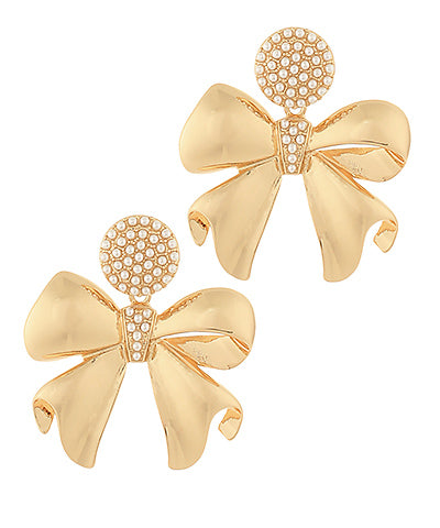 Pearl/Gold Bow Earrings