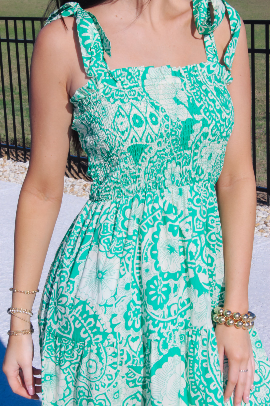 Green Smocked Maxi Dress