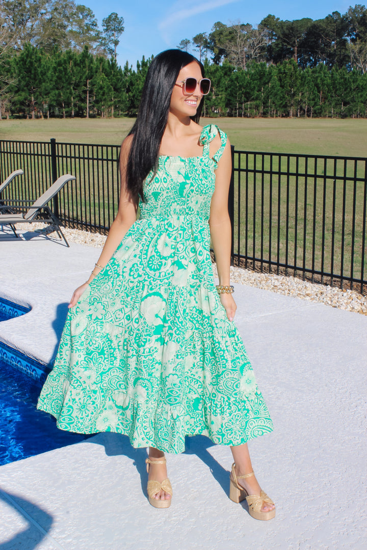 Green Smocked Maxi Dress