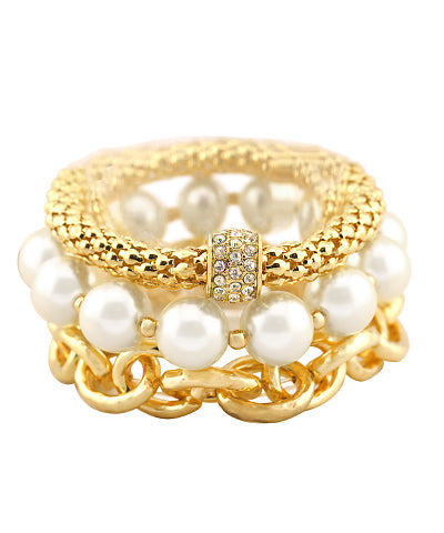 Pearl/Gold Statement Bracelet Stack