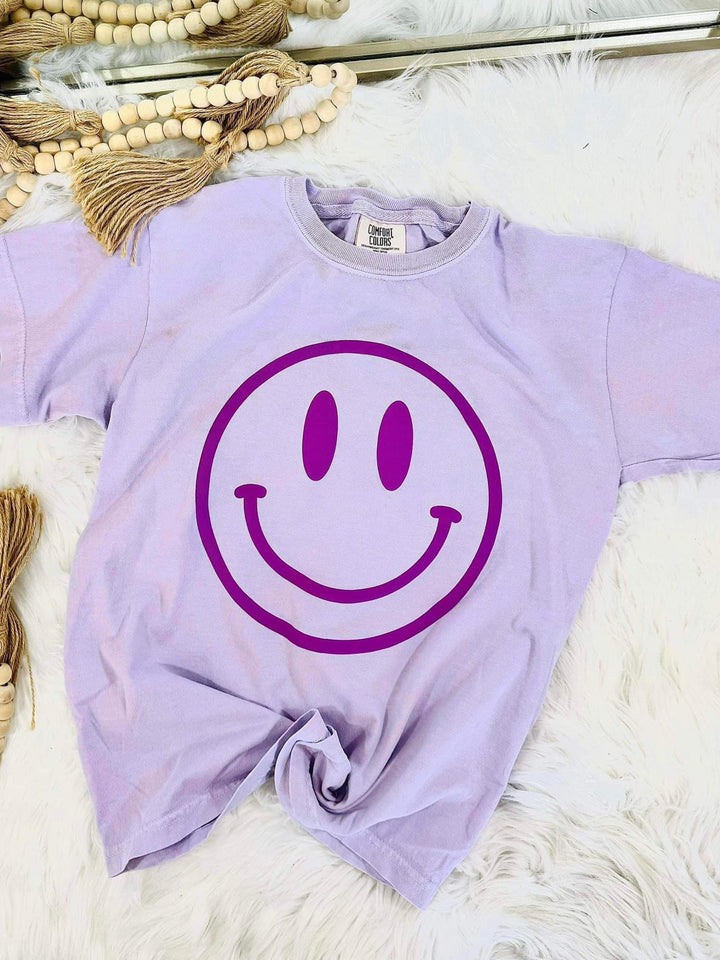 Neon Violet Happy Face Puff Tee