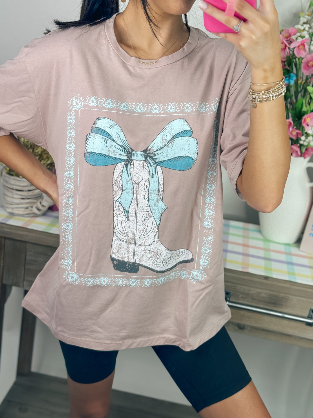 Cowboy Boots Bow Ribbon Vintage Graphic Tee