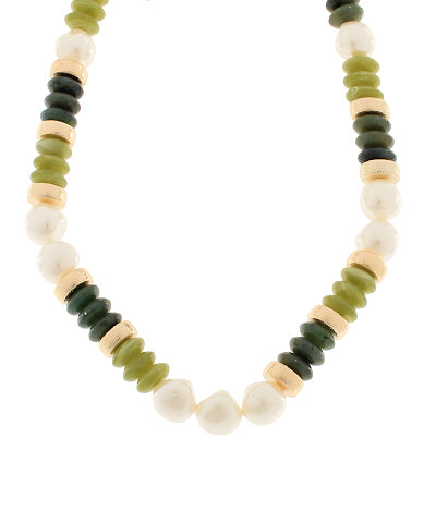 Blake Beaded Necklace "Olive/Pearl"