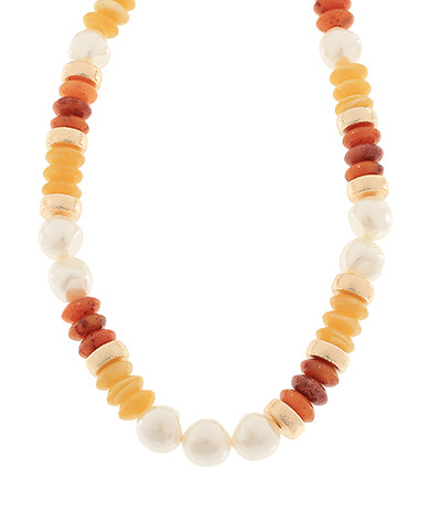 Blake Beaded Necklace "Brick/Mustard/Pearl"