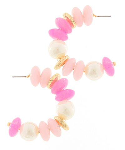 Blake Beaded Hoops "Pink/Pearl"