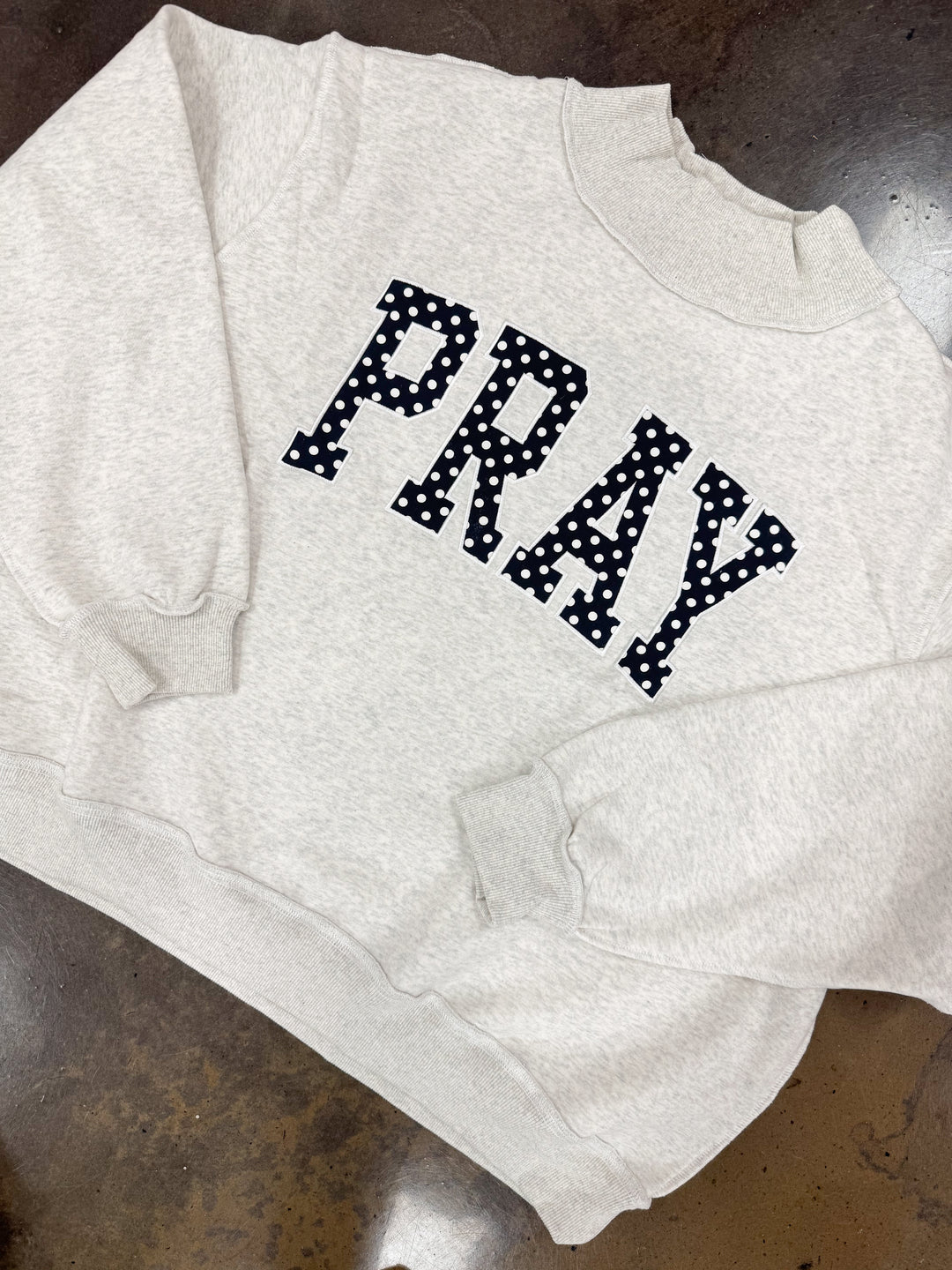 Pray Embroidered Mock Neck "Ash Grey"