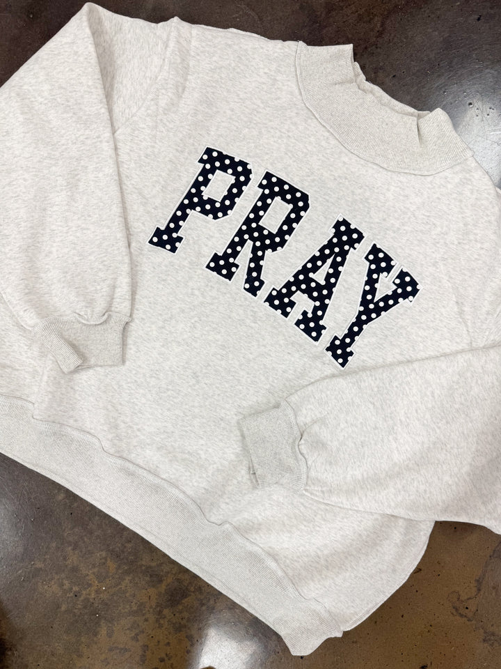 Pray Embroidered Mock Neck "Ash Grey"