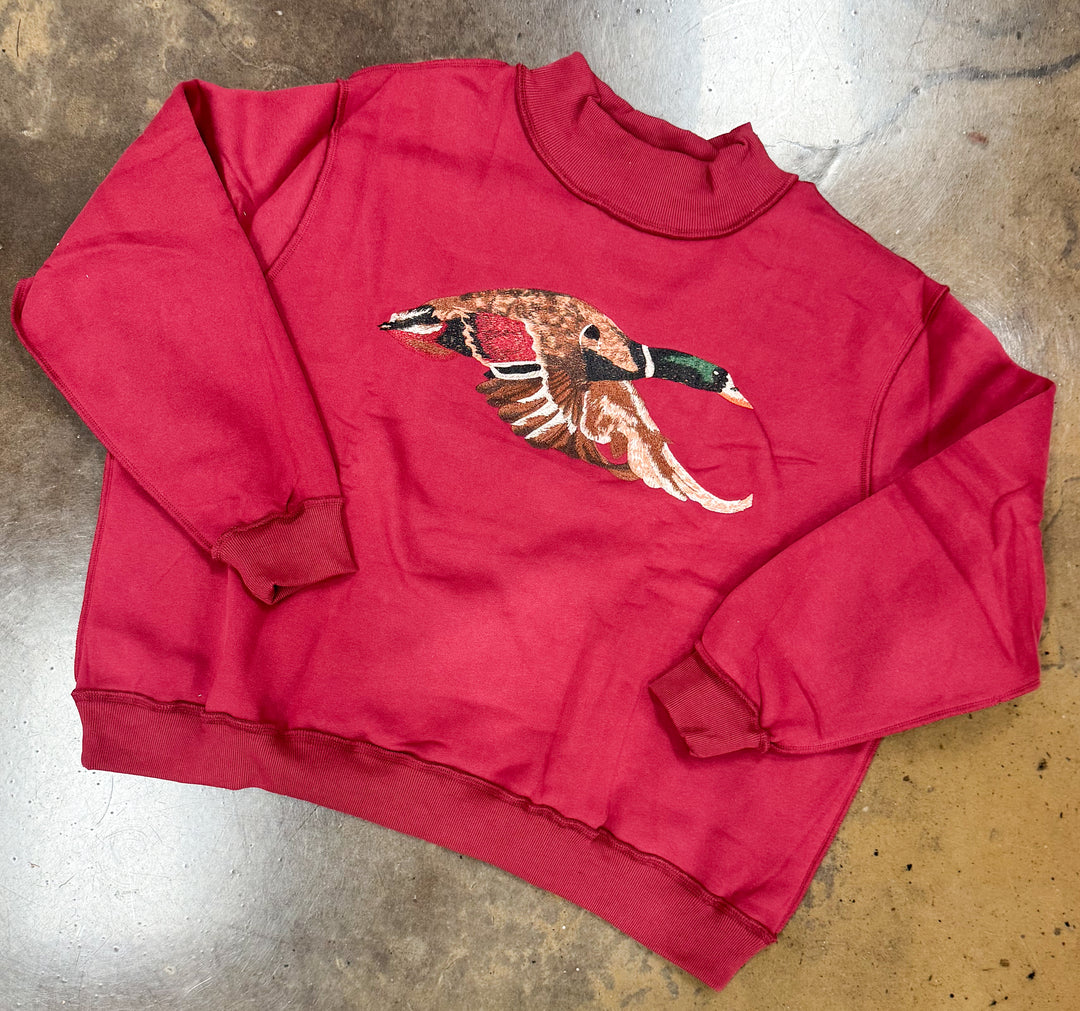 Mallard Duck Mock Neck Embroidered "Burgundy"