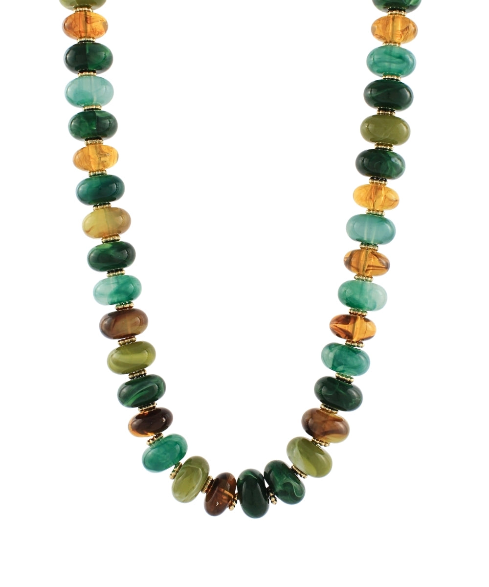 Multi Color Flat Bead Necklace "Green Multi"