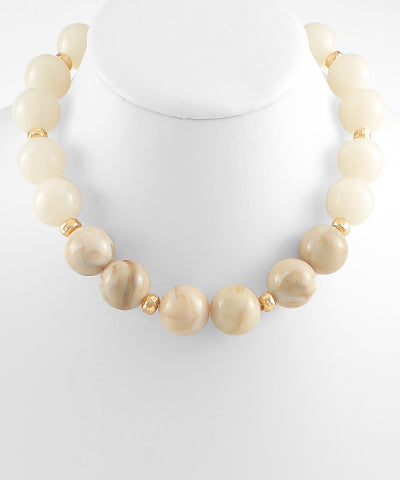 Acrylic Ball Beaded Necklace "Ivory/Lt. Beige"
