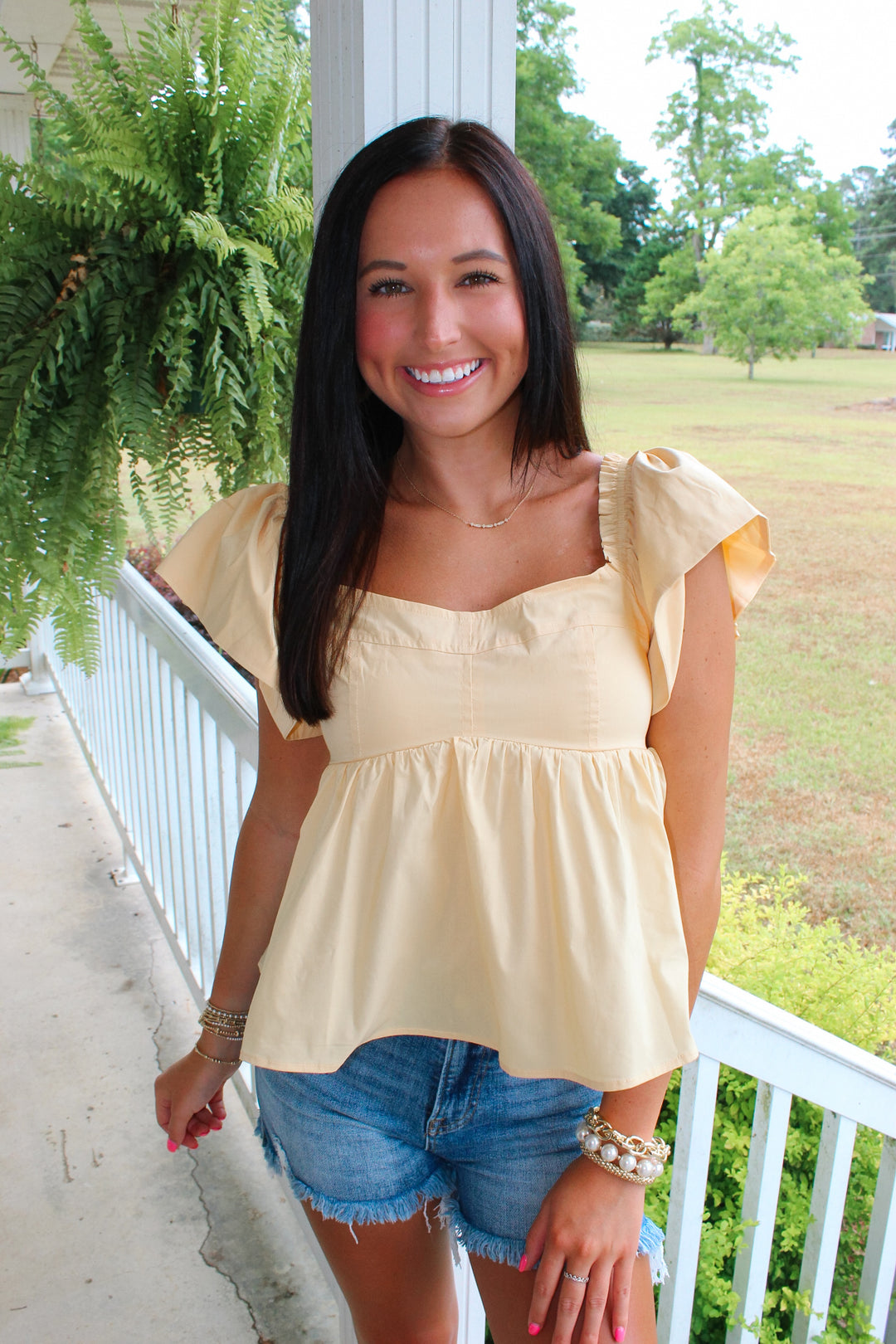 Ruffle Sleeve Peplum Top "Gold"