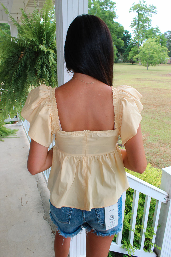 Ruffle Sleeve Peplum Top "Gold"