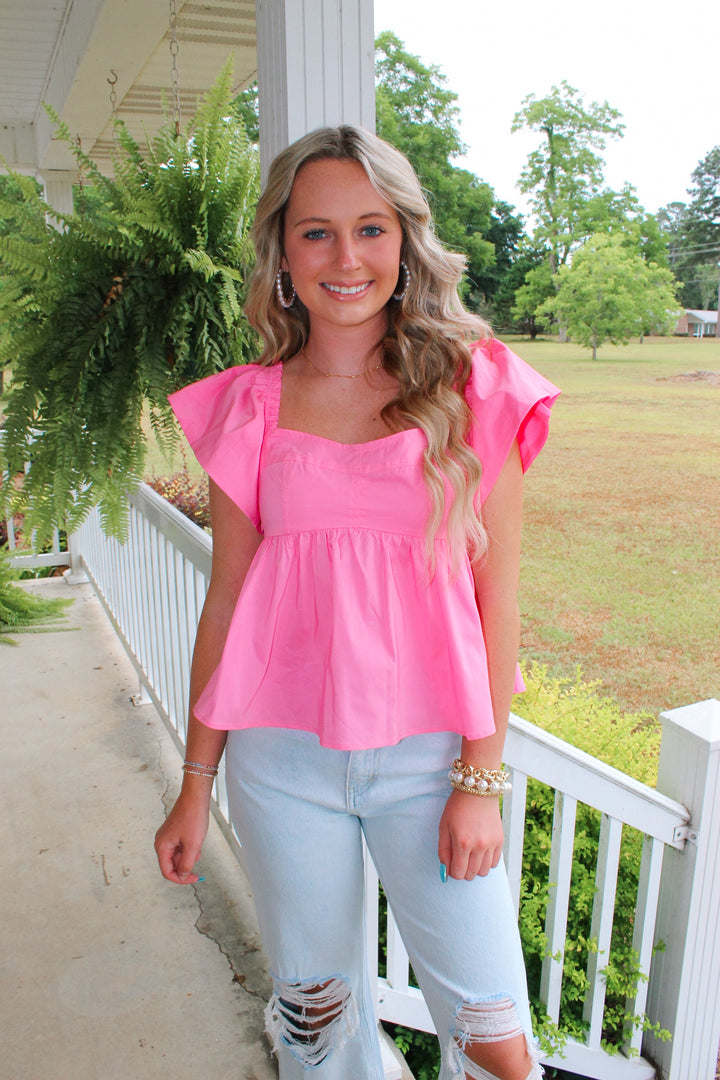 Ruffle Sleeve Peplum Top "Pink"