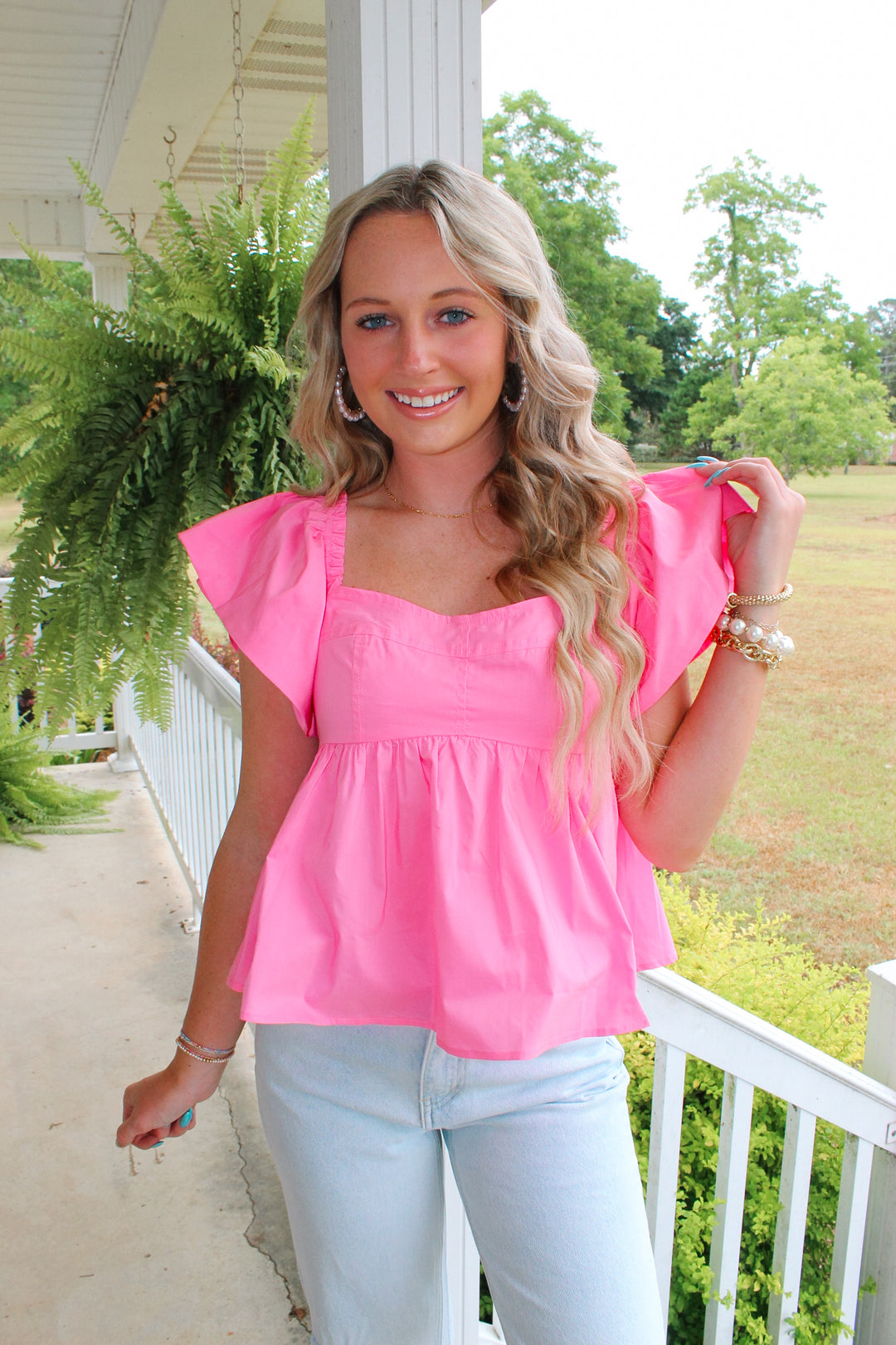 Ruffle Sleeve Peplum Top "Pink"