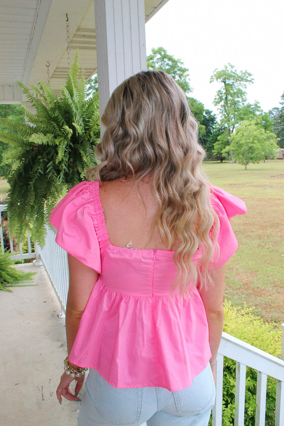 Ruffle Sleeve Peplum Top "Pink"