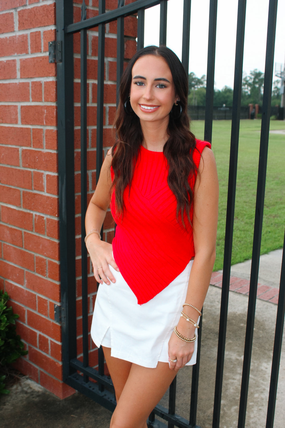 Red Scarf Hem Sleeveless Sweater Top