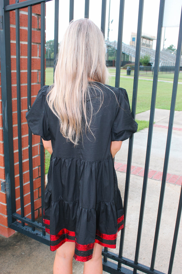 Football Sequin Tiered Dress "Black"