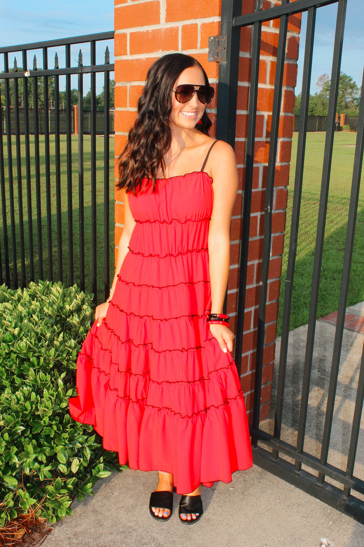 Red/Black Midi Dress