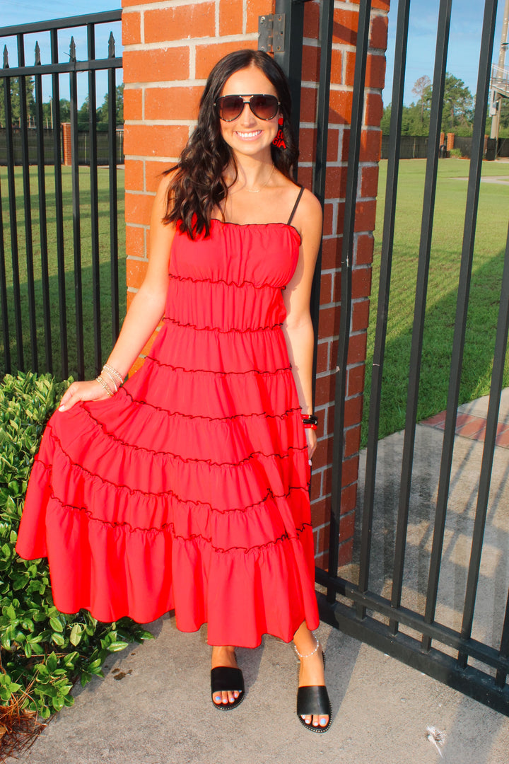 Red/Black Midi Dress