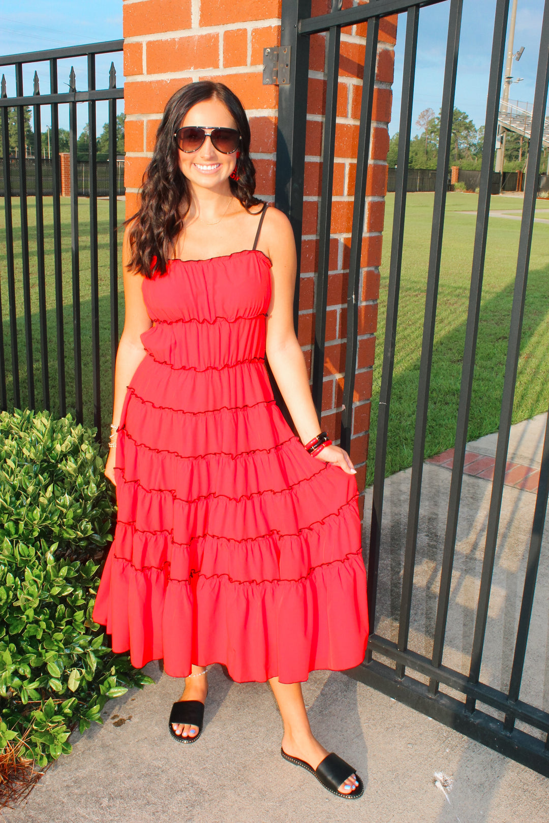 Red/Black Midi Dress