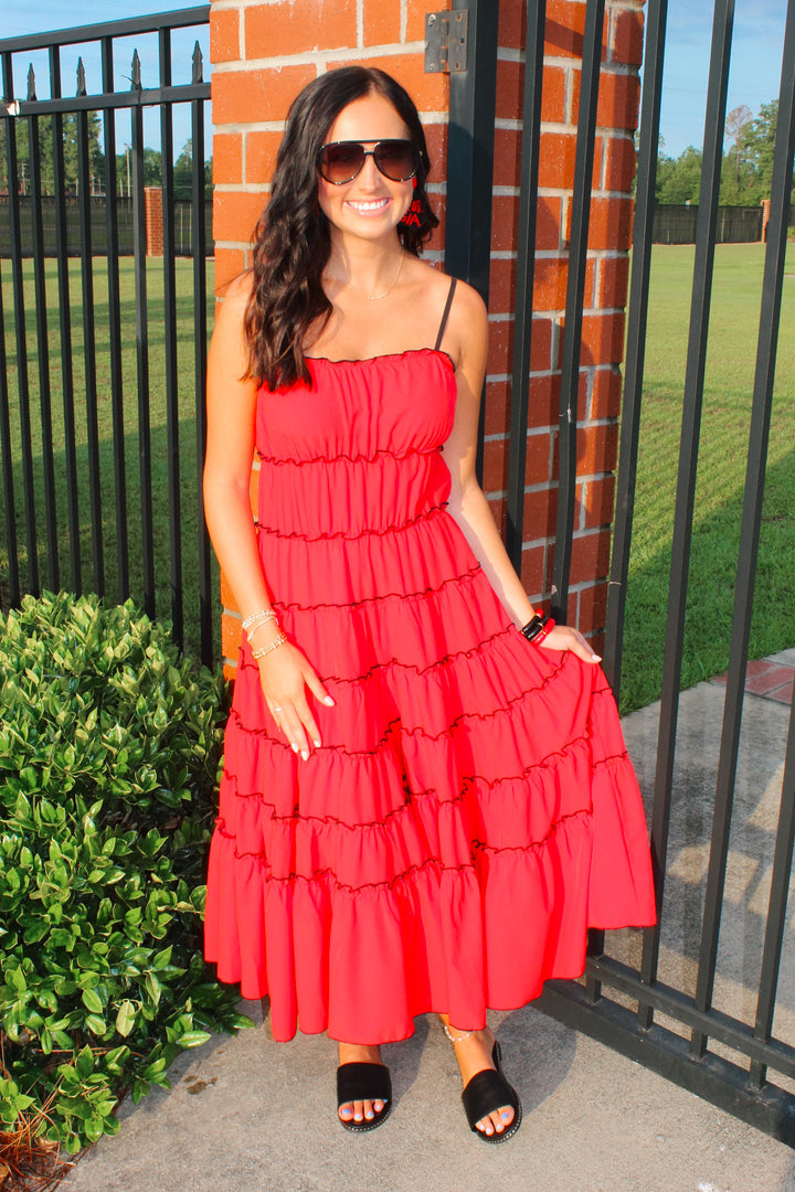 Red/Black Midi Dress