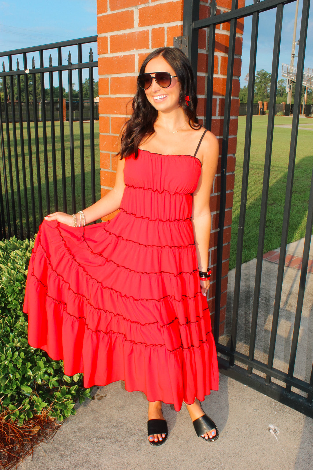 Red/Black Midi Dress