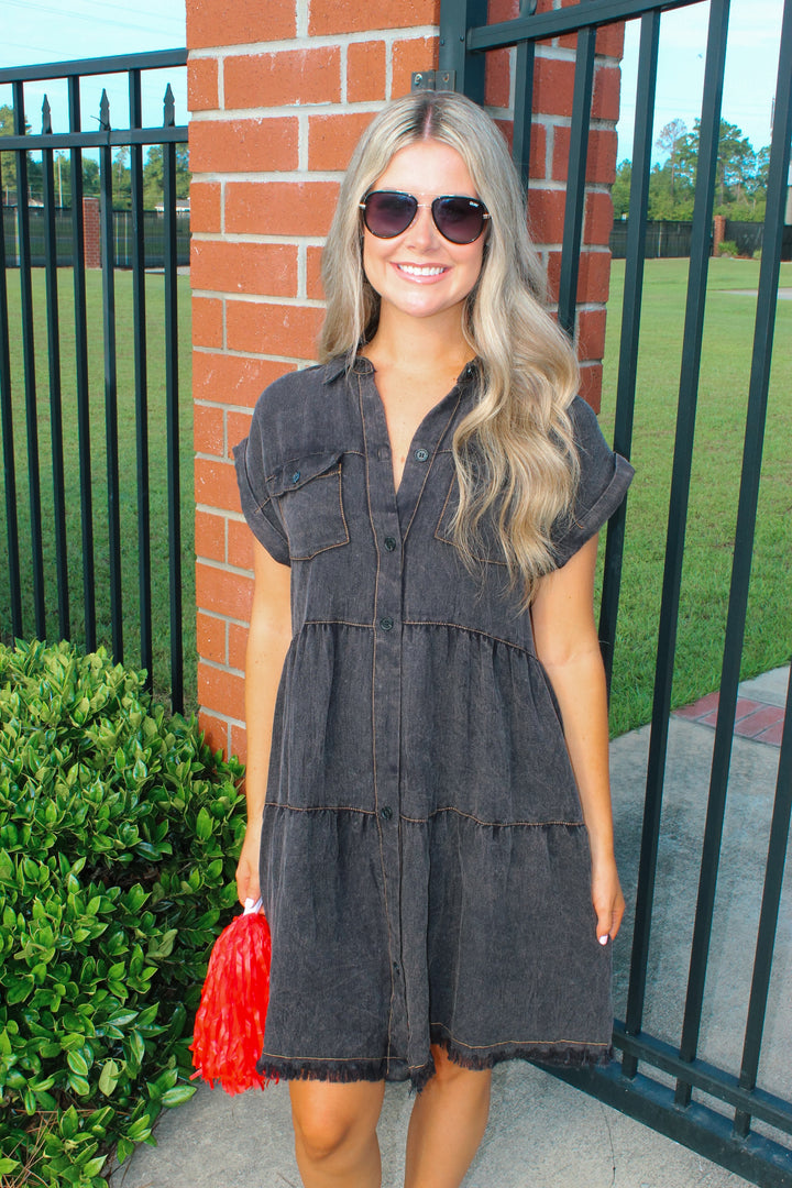 Black Denim Distressed Dress