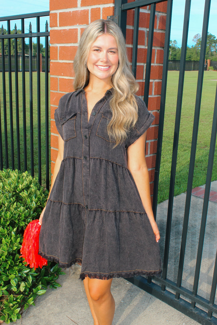 Black Denim Distressed Dress